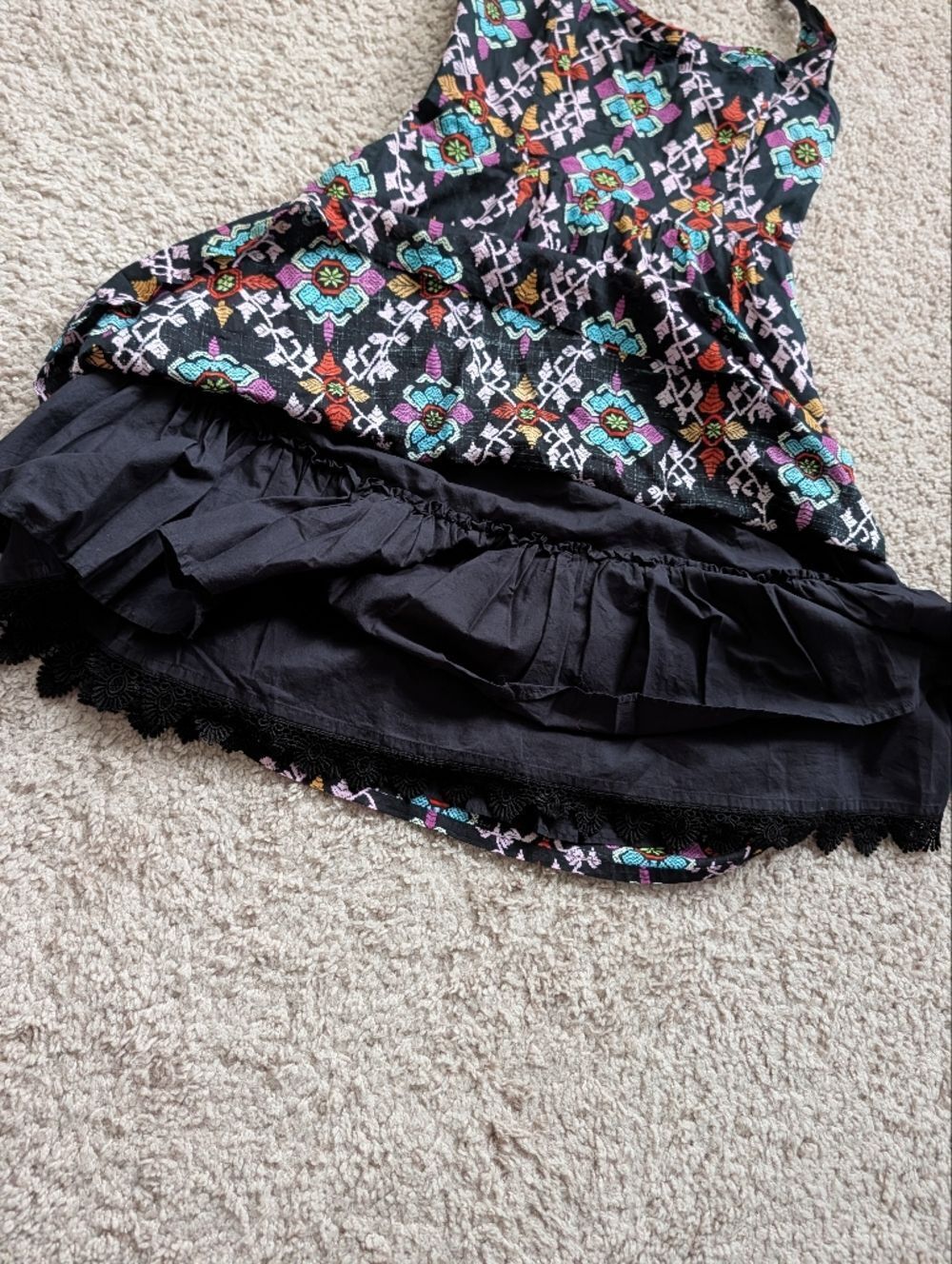 Anthropologie Edme Esyllte Primula Black Geometric Print Halter Sundress Size 2 - Picture 9 of 11